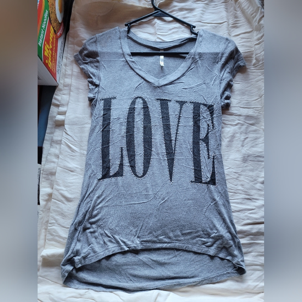 Gray Love Print Women's Top